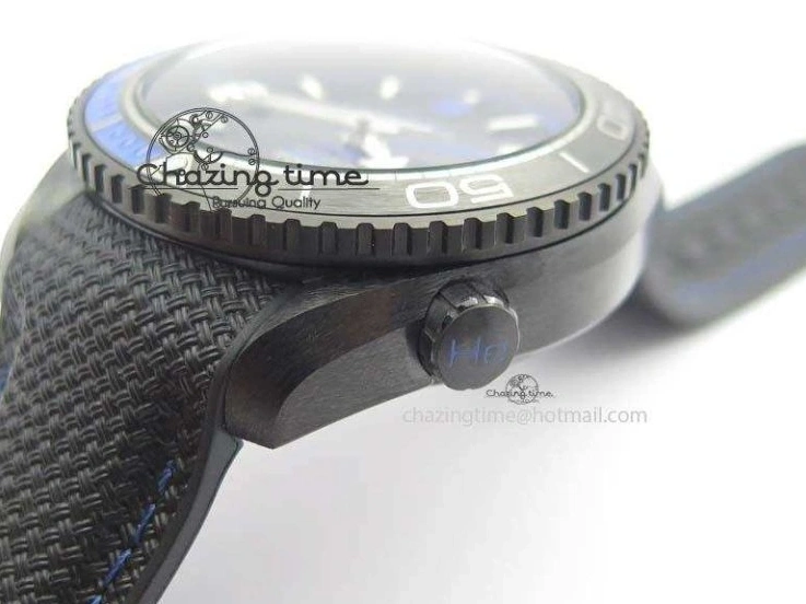 0317 Unique Planet Ocean 45mm Real Ceramic Blue BP-Maker Best Edition Black Dial On Nylon Rubber Strap A 8184